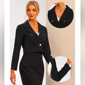 Allegra K Cropped Blazer Jacket For Women's Notched Lapel Collar Casual Office